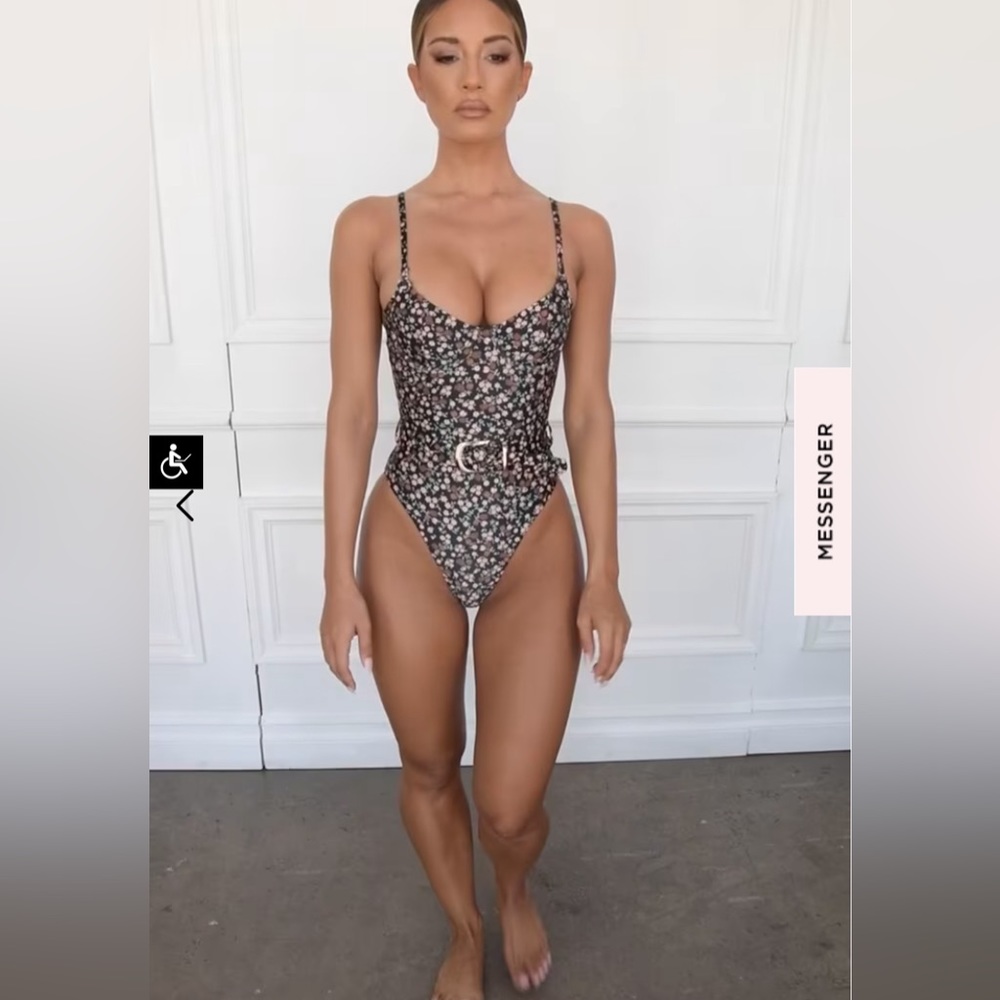 FLORAL PRINT UNDERWIRED BELTED SWIMSUIT - Picture 2 of 3